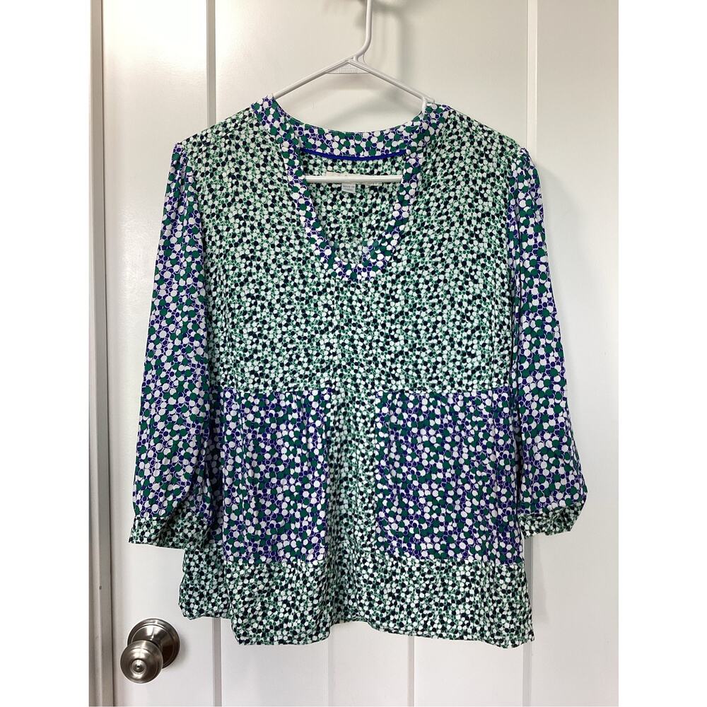 Boden Mollie Bloomsbury Top Polka Dot Blouse Shirt Colorful Green Blue Size 10